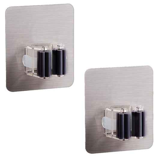 2 Pcs Magik Self-Adhesive Broom Mop Holder Reusable Rack Wall Suction Clip Hooks