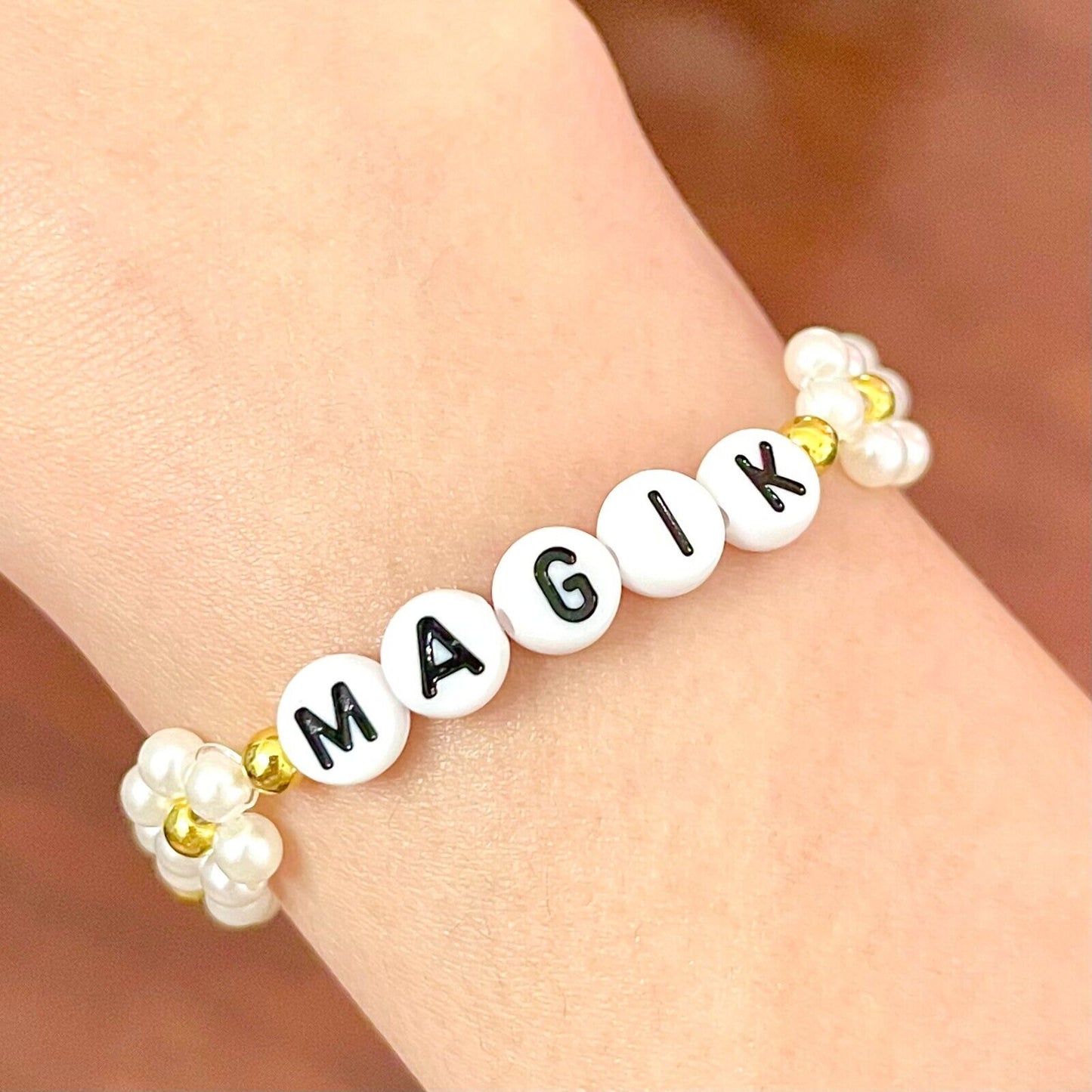 US Custom Name Seed Bead Bracelet Daisy Imitation Pearl Mama Bracelet Women Girl