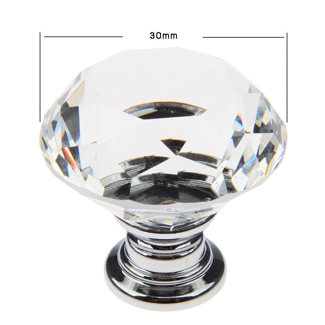 10Pcs Crystal Glass Cabinet Knob Diamond Shape 30mm Drawer Cupboard Handle Pull