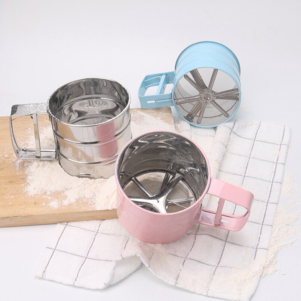 US Stainless Steel Mesh Flour Icing Sugar Sifter Sieve Strainer Cup Baking Tool