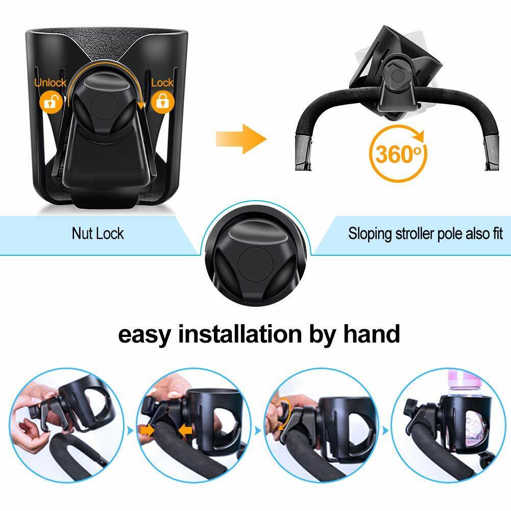 US Universal Stroller Cup Holder Bike Wheelchair 360 Degrees Rotation Clamp-on