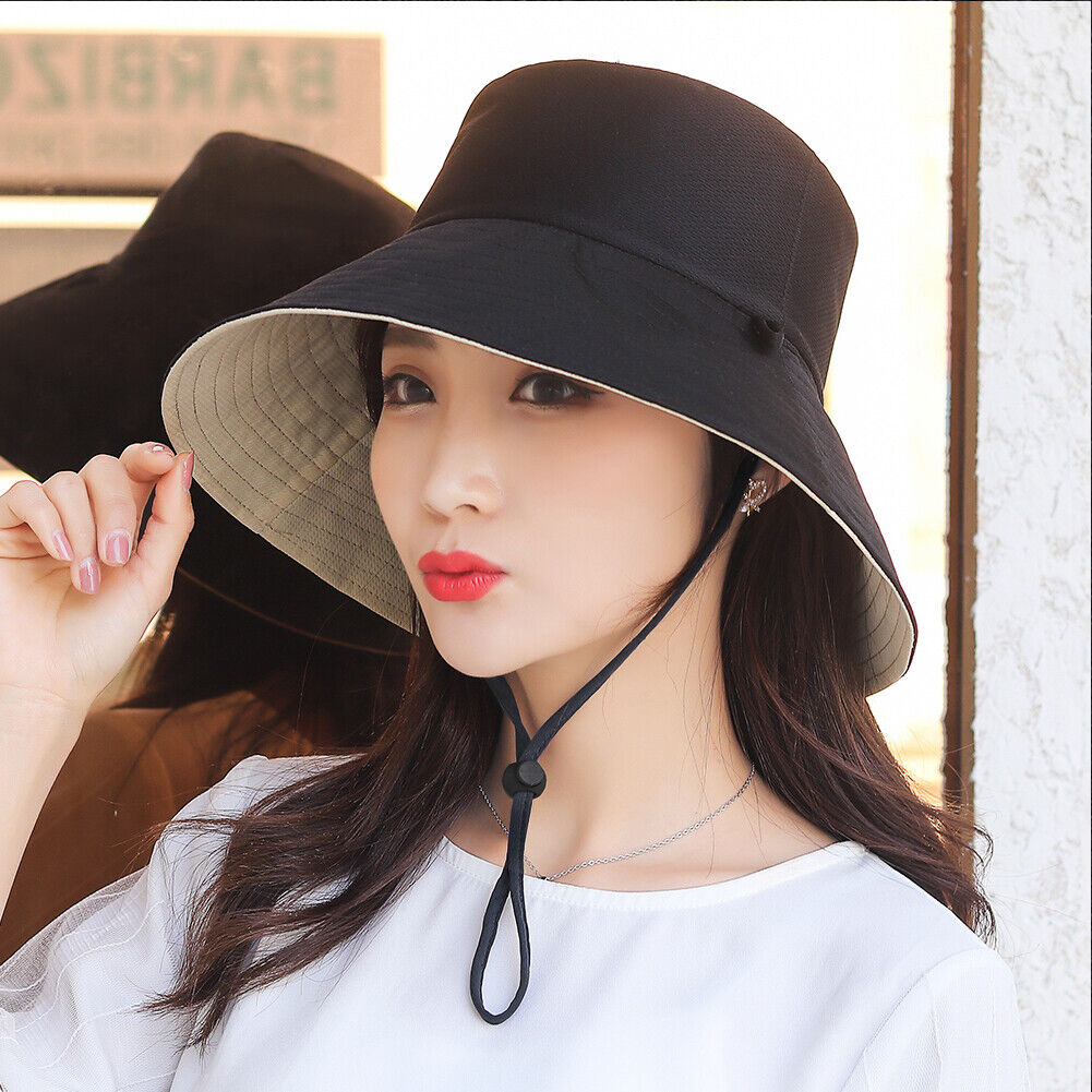 US UV Protection Double-Sided Wide Brim Bucket Hat Sun Hat Beach Fisherman Cap