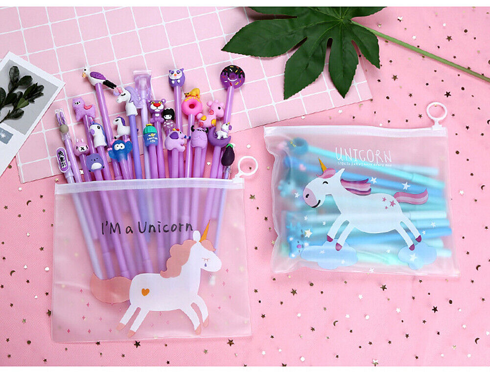 US 20pcs/lot Cute Office School Accessories 0.5mm Pen Gel Pens + Organizer Bag