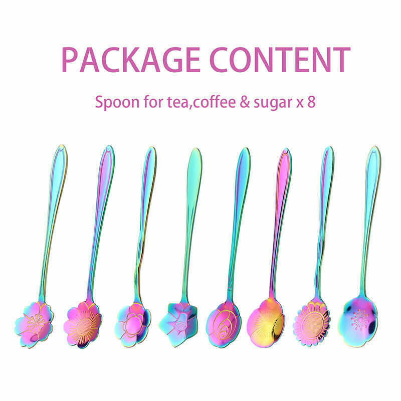 8 Pack Magik Floral Stainless Steel Tableware Creative Flower Coffee Spoon Set
