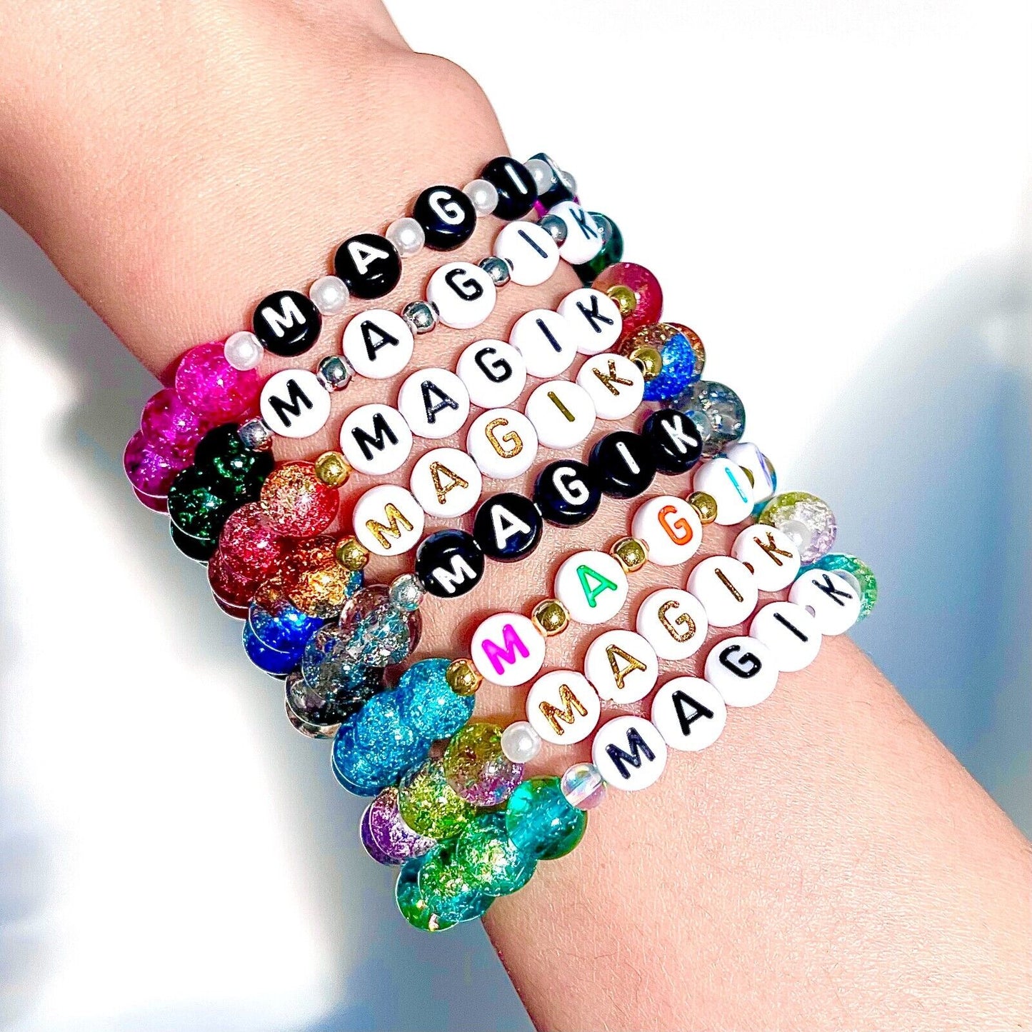 Magik Custom Personalized Name Mama Bracelet Crackle Lampwork Glass Beads Gift