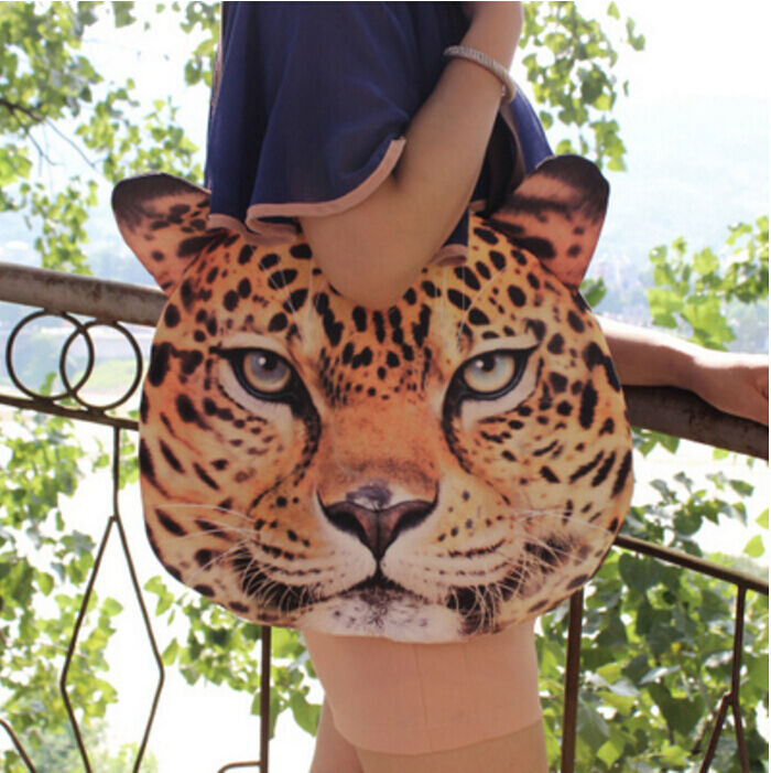 Magik Women Animal Muzzy 3D Cat Dog Tiger Face Zipper Shoulder Bag Tote Handbag