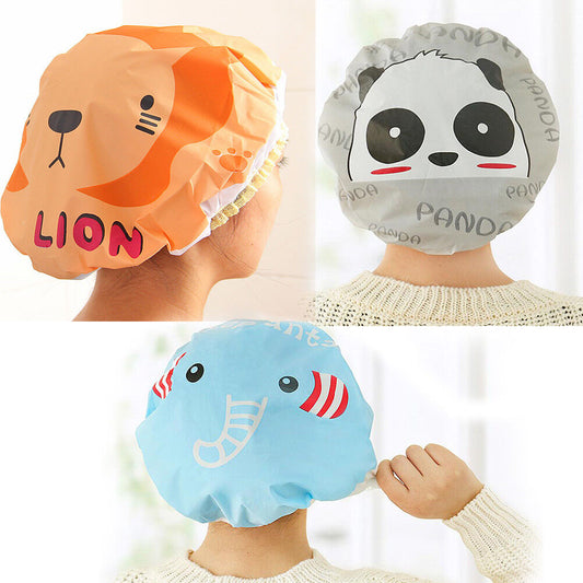 3-6 Pcs Women Shower Cap Waterproof Elastic Bath Hat Cleaning Hat Cute Kid Adult