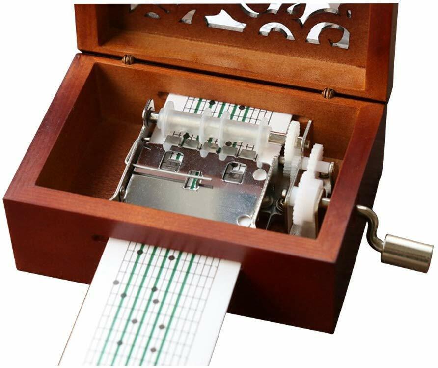 US 15-30 Notes Vintage Carved Wood Mechanism DIY Songs Handcrank Music Box Gift