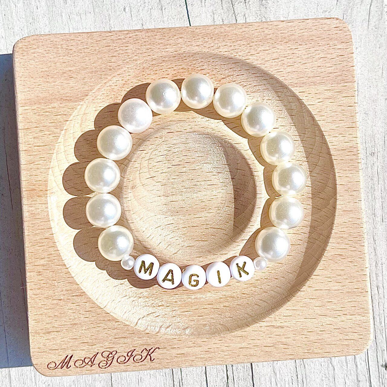 Magik Custom Name Bracelet High Luster Imitation Pearl Stackable Mama Bracelet