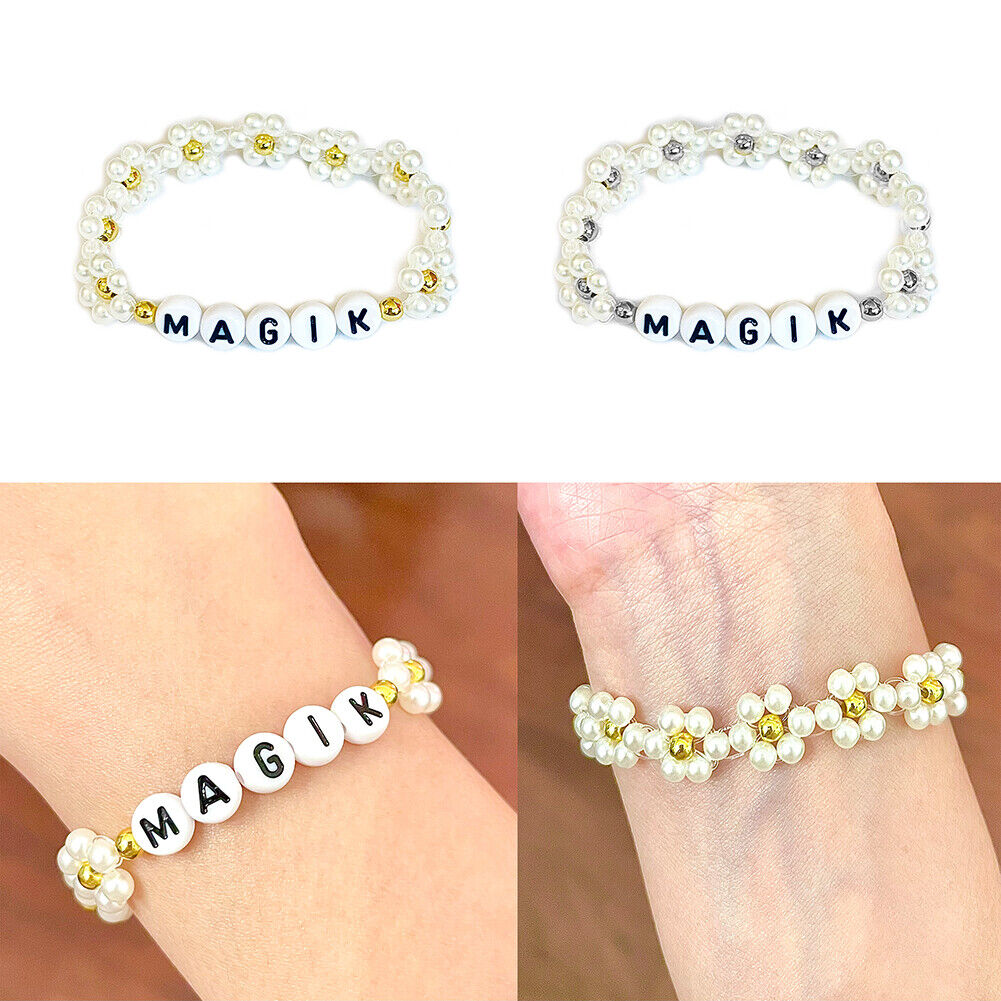 US Custom Name Seed Bead Bracelet Daisy Imitation Pearl Mama Bracelet Women Girl