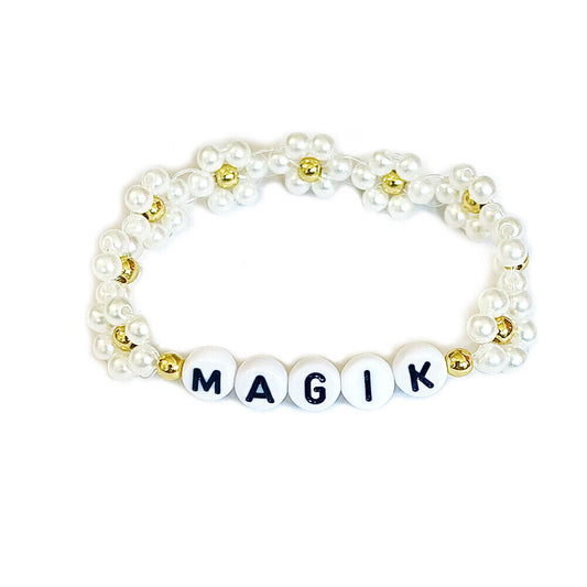 US Custom Name Seed Bead Bracelet Daisy Imitation Pearl Mama Bracelet Women Girl