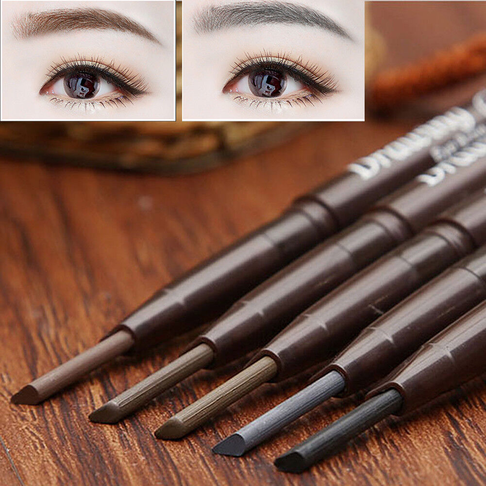 2 Pack Eyebrow Pencil Retractable Slant Tip with Brush Double-end Waterproof