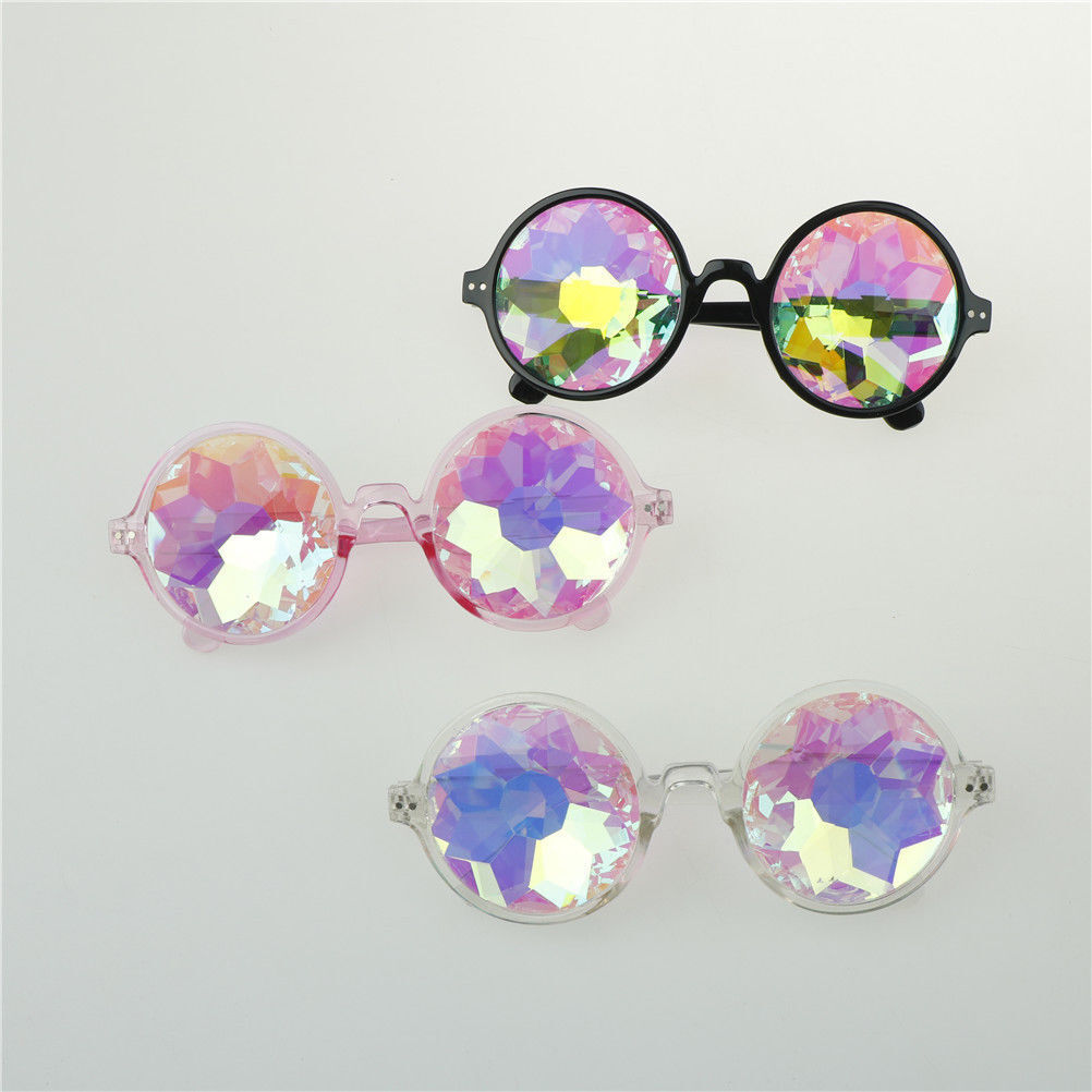 Festival Party Rave Kaleidoscope Rainbow Round Glasses Diffraction Crystal Lens