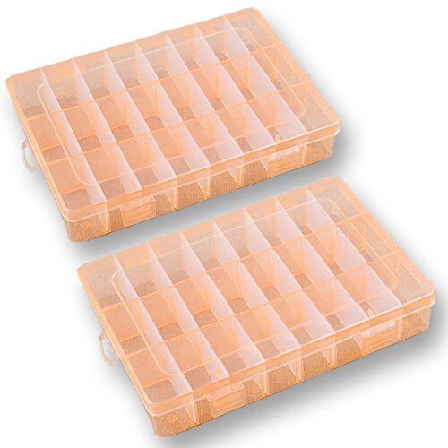 2 Pack 24 Grids Plastic Storage Box Jewelry Earring Tool Containers Organizer