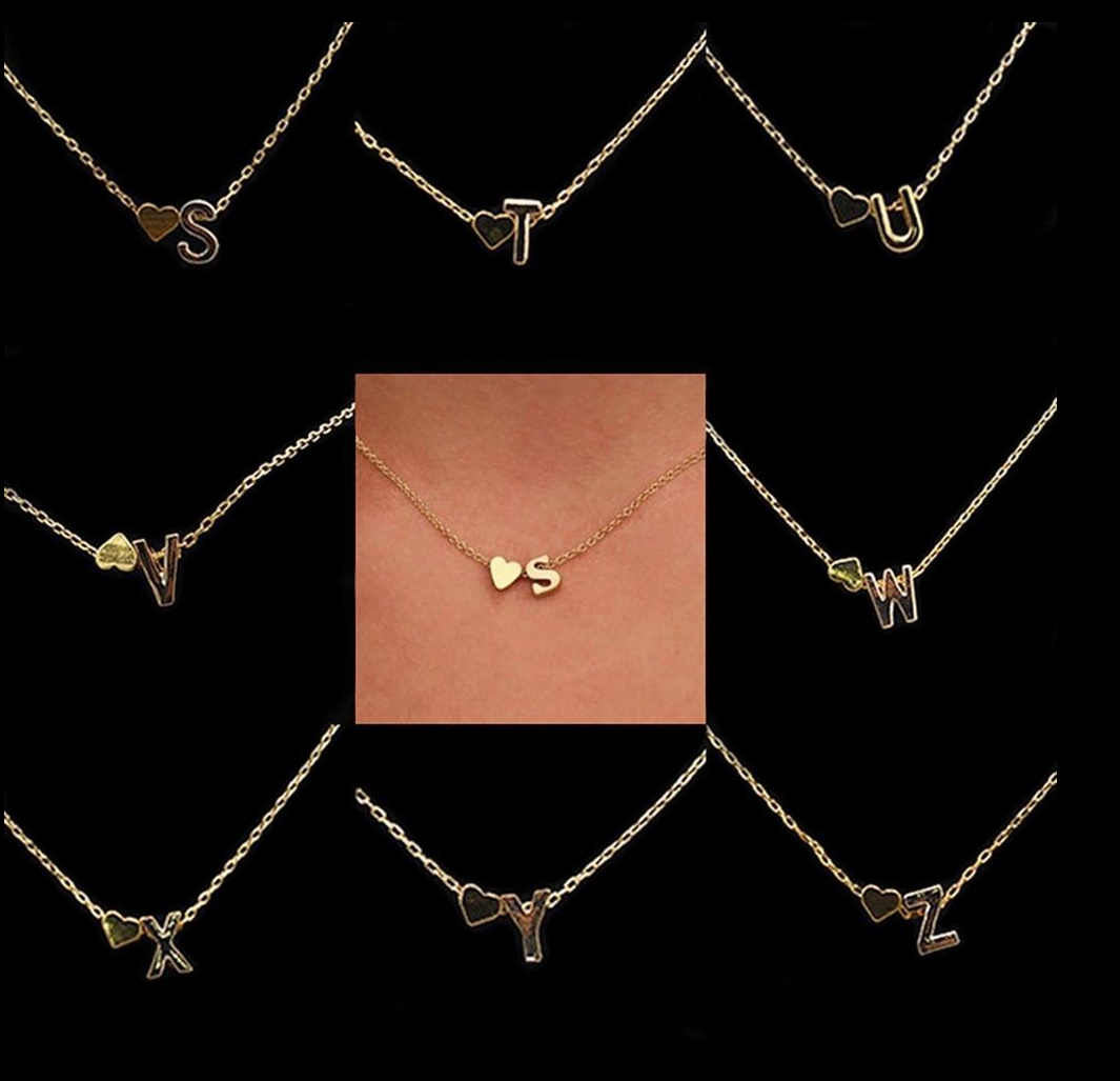 US Charm Heart Letter Initial A-Z Alphabet Pendant Chain Necklace Christmas Gift