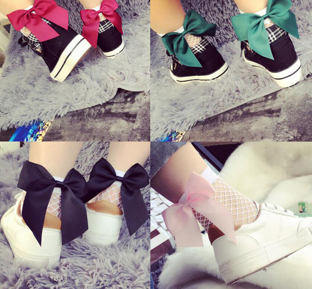 US 6 Pairs Cute Women's Black Mesh Short Ankle Socks Sexy Bow Fishnet Pop Socks