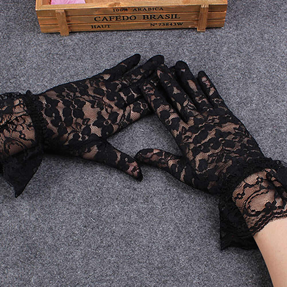 US 1-2 Pairs Sexy Lace Wrist Length Gloves w/ Ruffle Bride Wedding Prom Anti UV