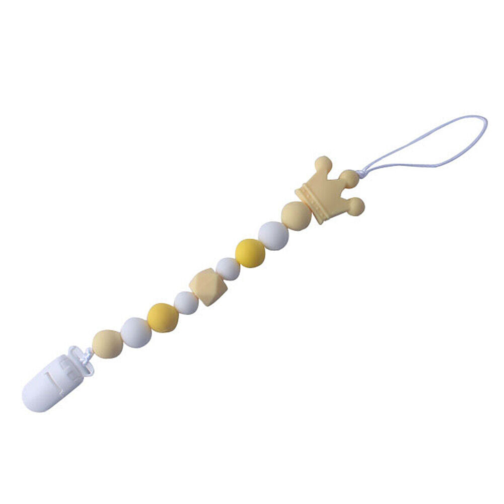 US 1-2 Pack Baby Pacifier Clip Chain Binky Holder Teething Beads Wooden Silicone