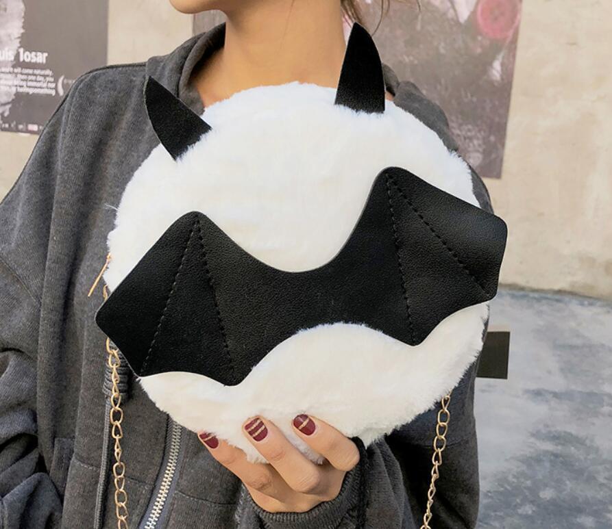Magik Devil Monster Crossbody Shoulder Bag Faux Fur Fluffy Bat Doll Toys Handbag
