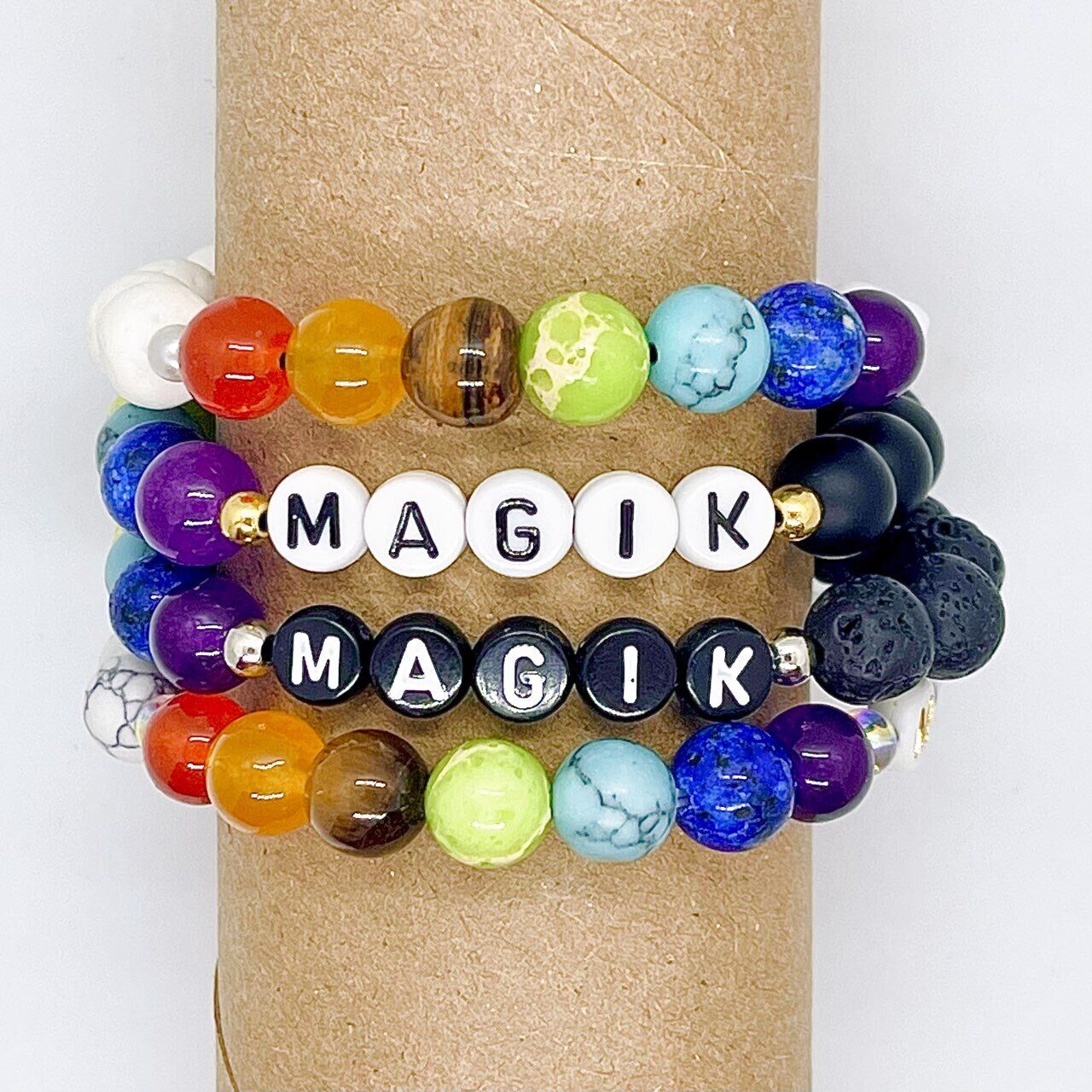 Magik Custom 7-Chakra Healing Name Mama Bracelet Stretchy Energy Yoga Meditation