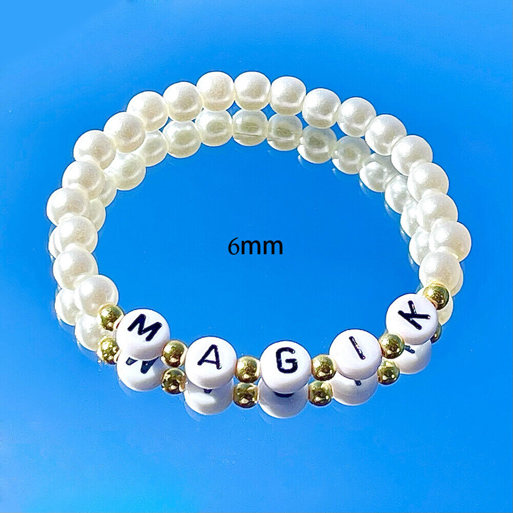 Magik Custom Name Bracelet High Luster Imitation Pearl Stackable Mama Bracelet