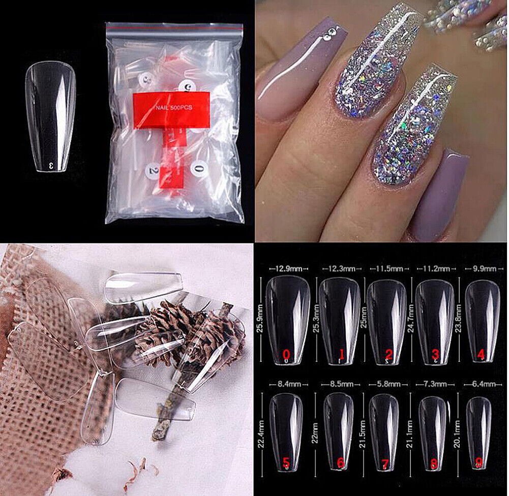 US 500-1000 Full Cover French Ballet False Fake Nail Tips Pointy Salon Nails