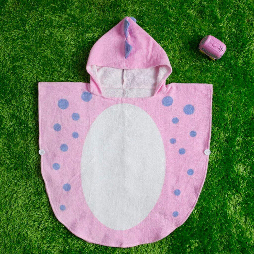 US Capped Hooded Baby Kids Dinosaur Bath Towel Wrap Toddler Bathrobe Cloak Cape