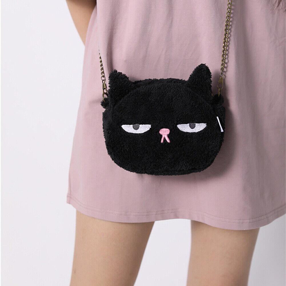 US Women Cat Kitten Butt Fluffy Plush Chain Handbag Purse Crossbody Shoulder Bag