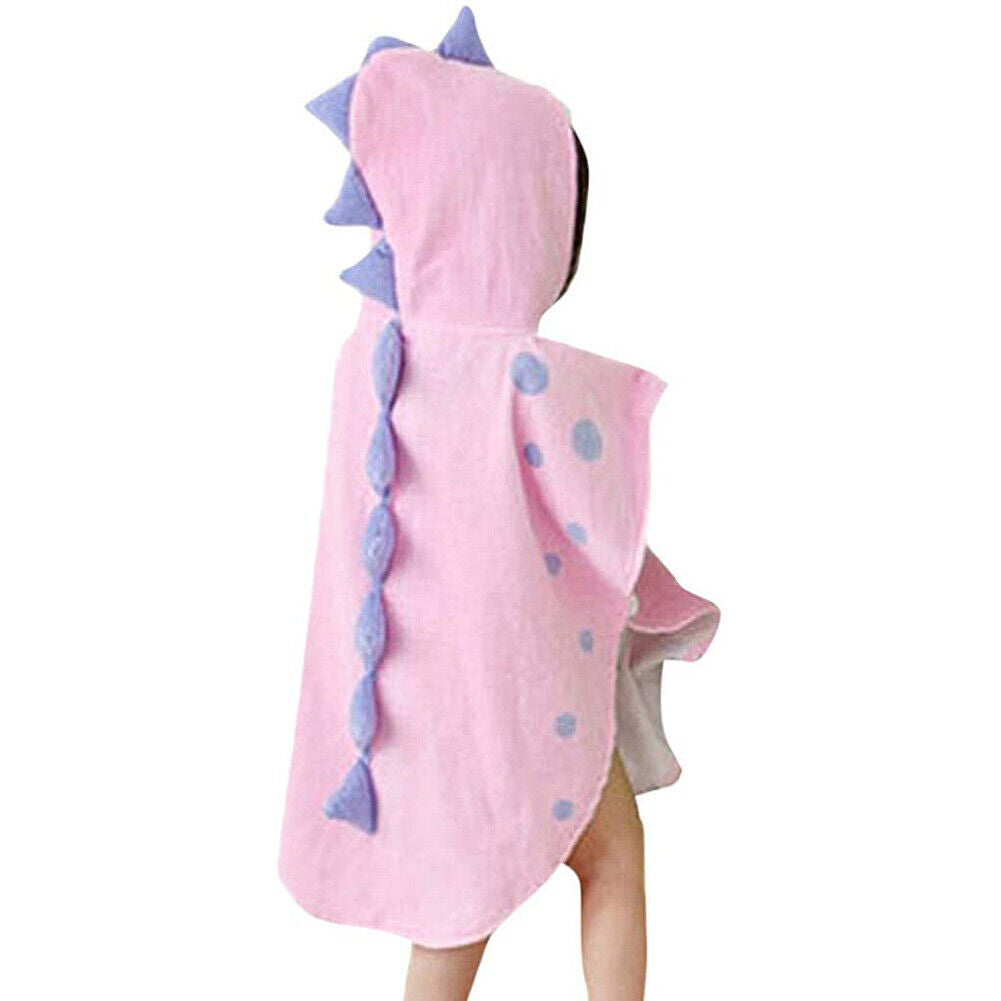 US Capped Hooded Baby Kids Dinosaur Bath Towel Wrap Toddler Bathrobe Cloak Cape