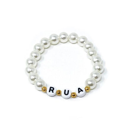 US Custom Name Bracelet Faux Pearl Jade Crystal Beaded Stackable Mama Bracelet