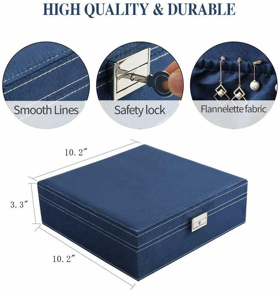 US Two-Layer Lint Large Jewelry Box Organizer Display Storage case with Lock