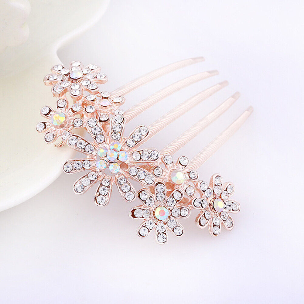 US Lady Bride Comb Clip Floral Head Piece Crystal Chinese Style Flower Hair Pins