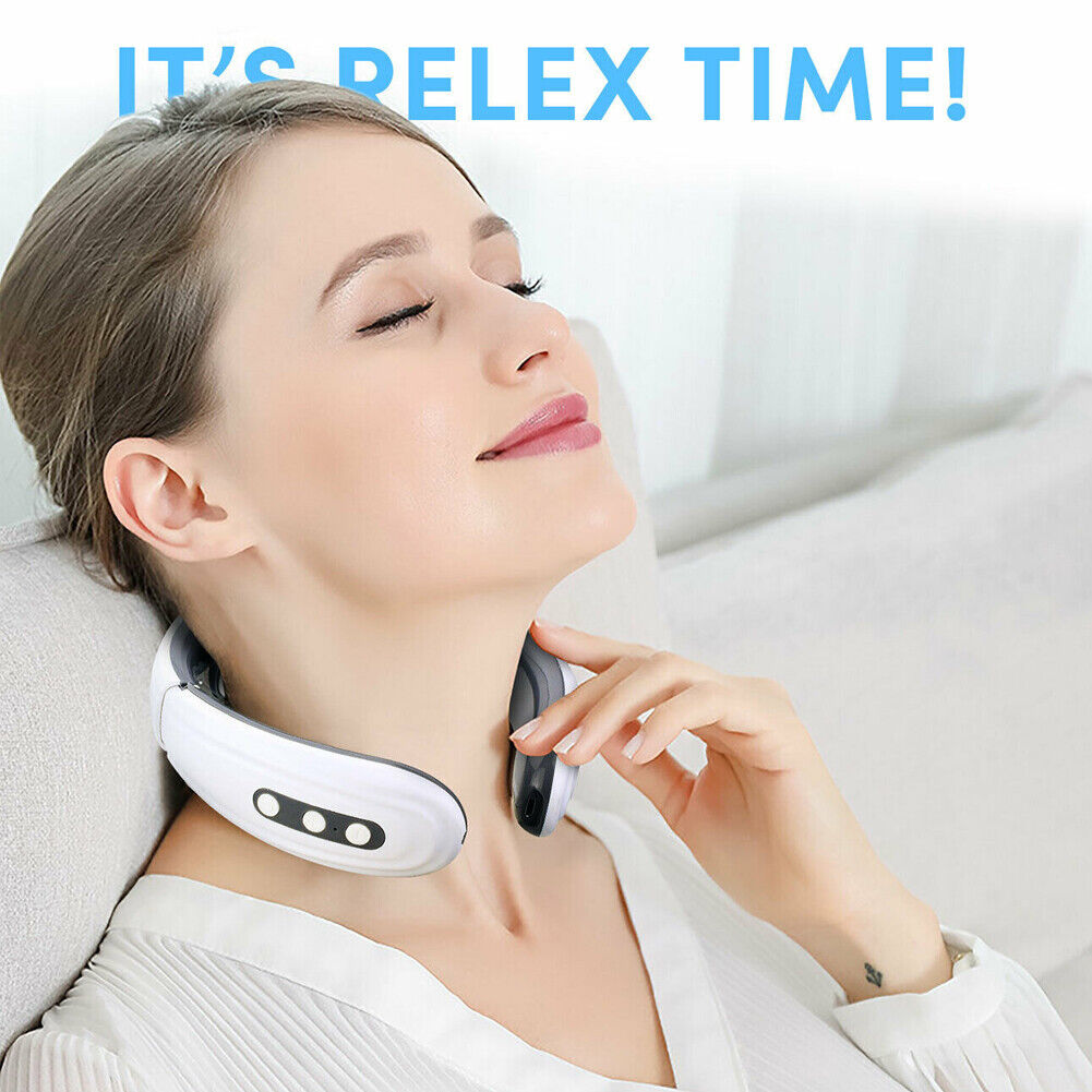 US Portable Neck Massager Heat Vibration Pulse Pain Relief Intelligent Machine