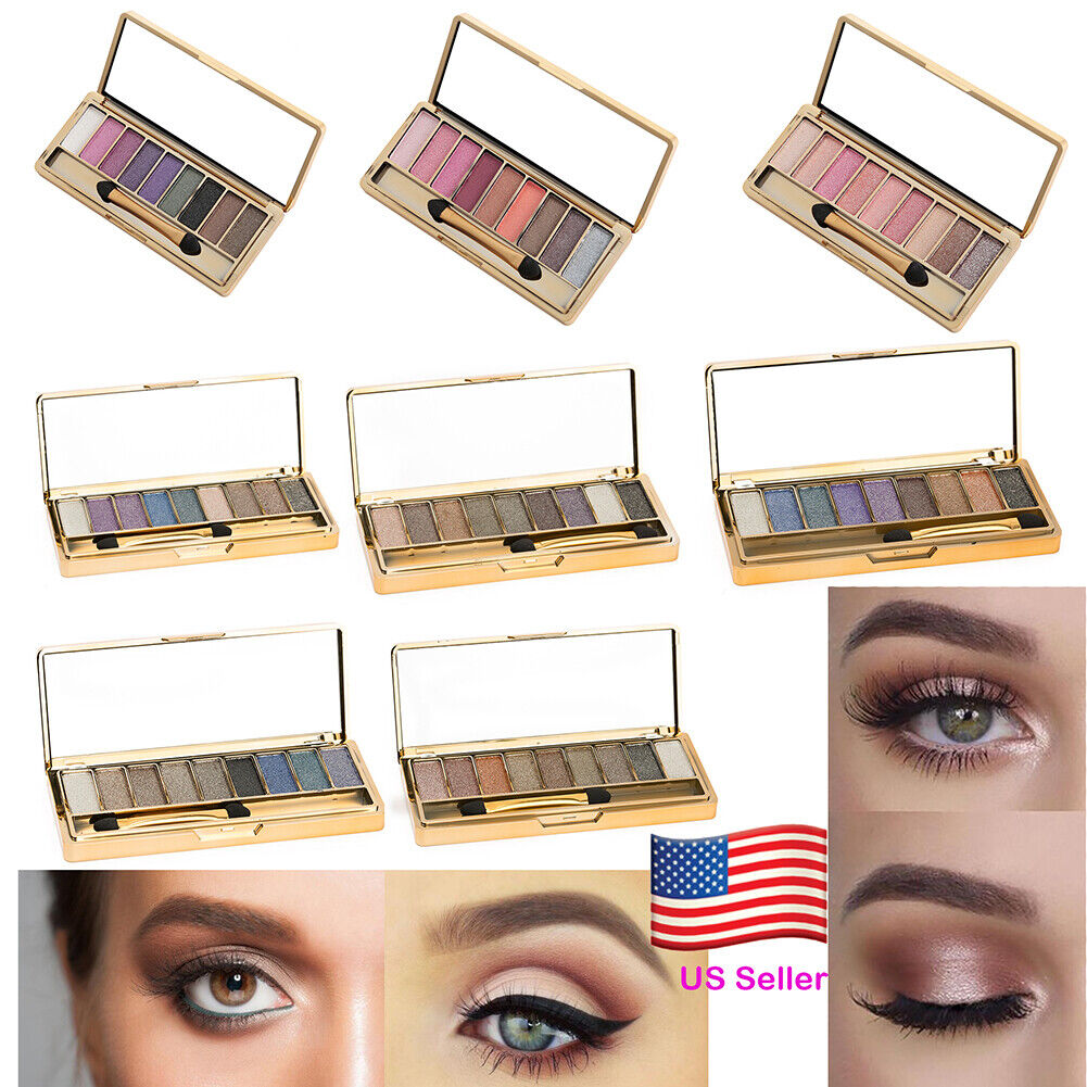 9 Colors Glitter Eyeshadow Eye Shadow Palette & Makeup Cosmetic Brush Set US