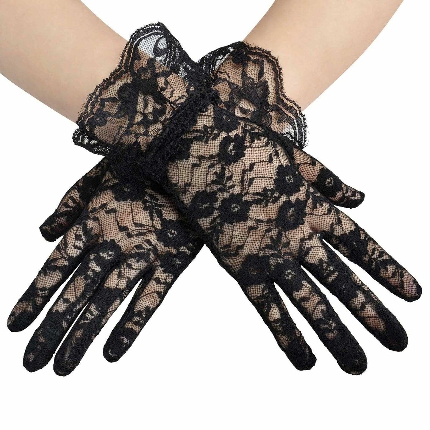 US 1-2 Pairs Sexy Lace Wrist Length Gloves w/ Ruffle Bride Wedding Prom Anti UV