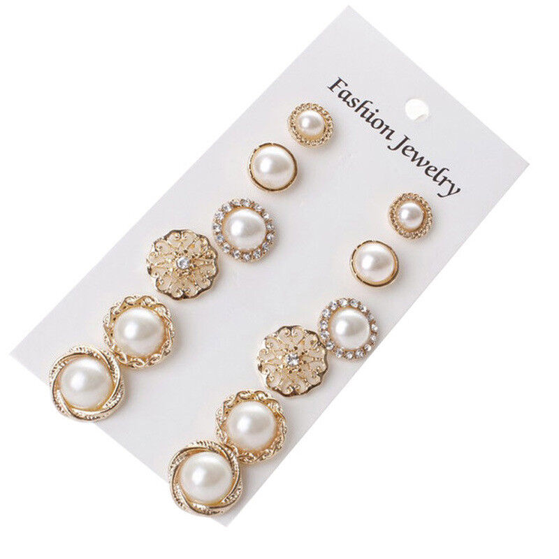 US Lot 4~12 Pairs Rhinestone Crystal Pearl Earrings Set Women Ear Stud Jewelry