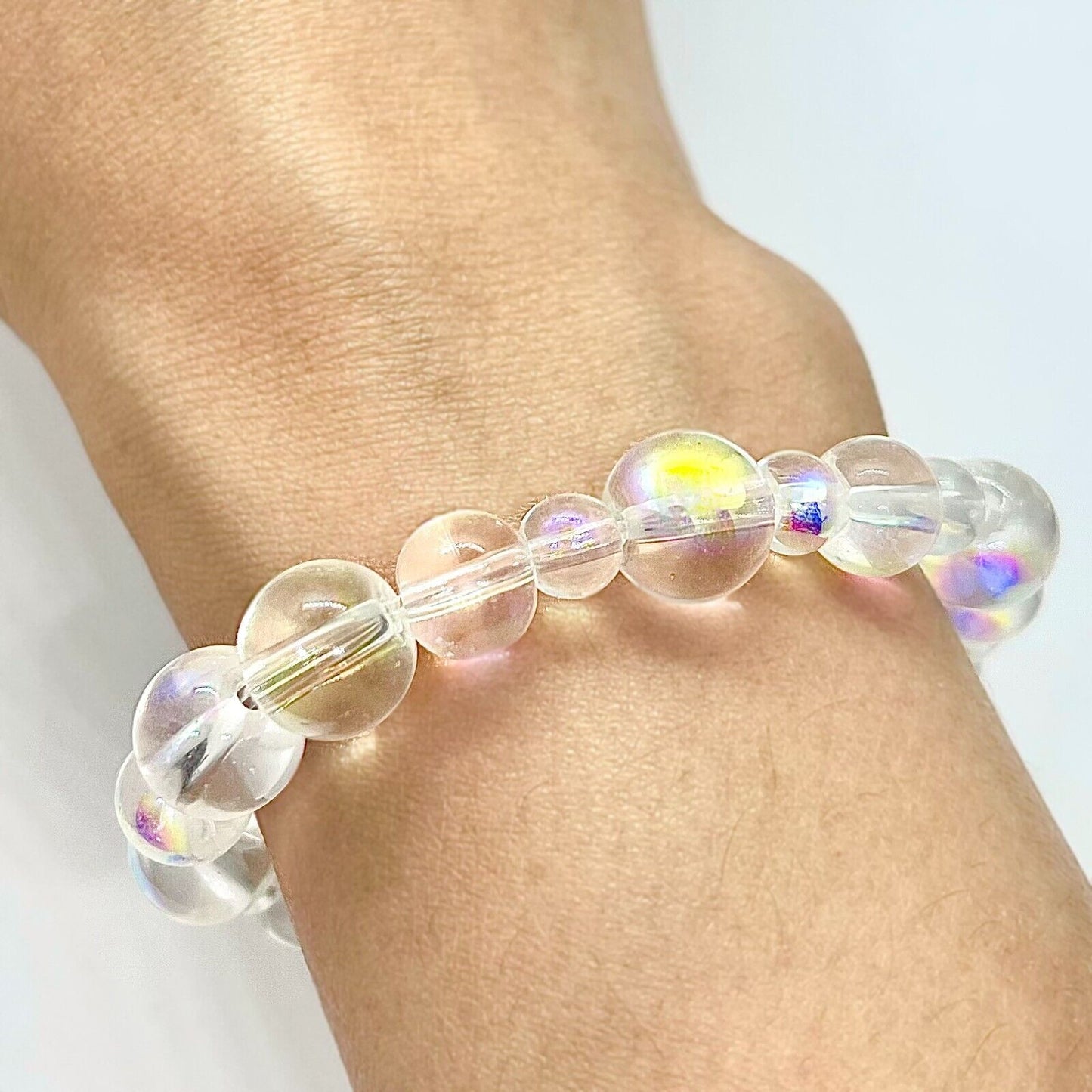 US Handmade Mermaid Soap Bubbles Rainbow Iridescent Bead Shine Elastic Bracelet