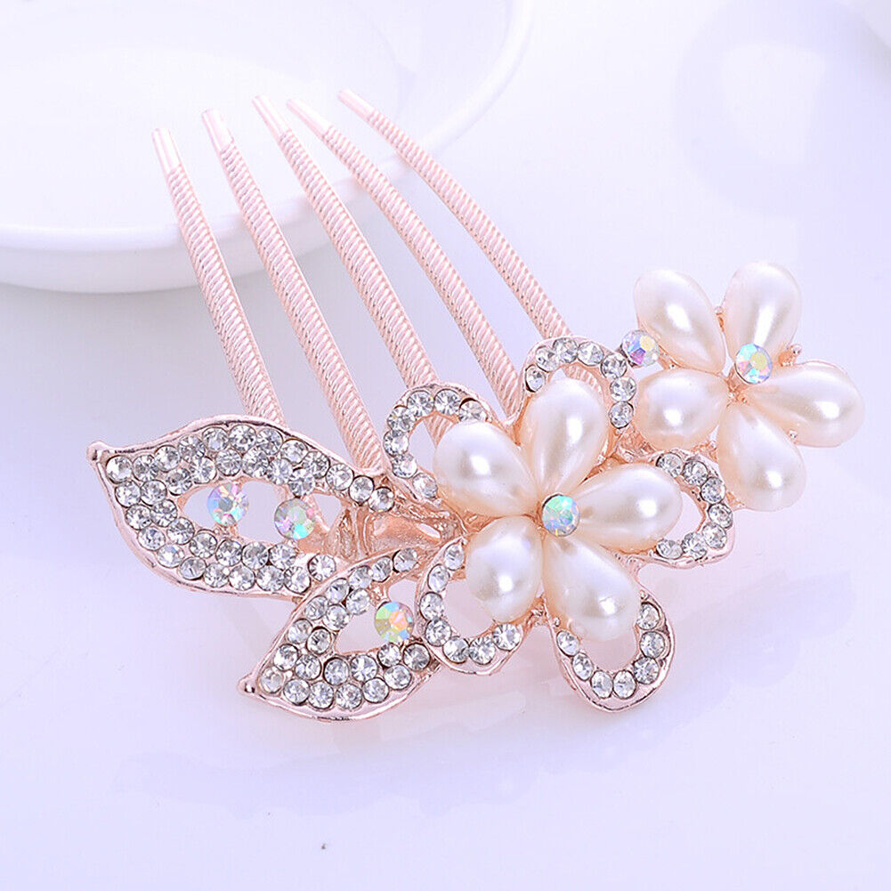 US Lady Bride Comb Clip Floral Head Piece Crystal Chinese Style Flower Hair Pins