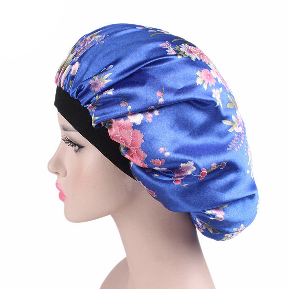 US Women Satin Night Sleep Cap Hair Bonnet Hat Silk Head Cover Wide Elastic Band