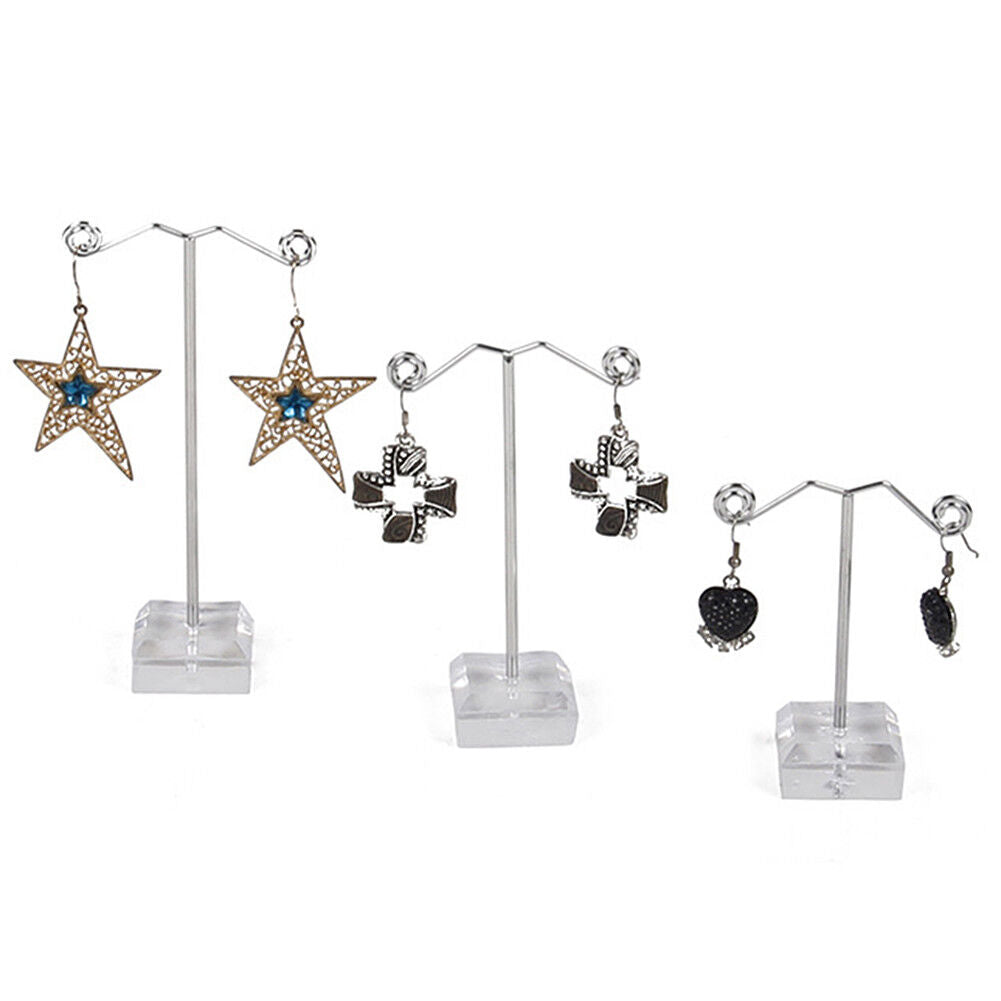 US 3 Pcs Alloy Earrings Display T-Shape Stand Showcase Jewelry Organizer Holder