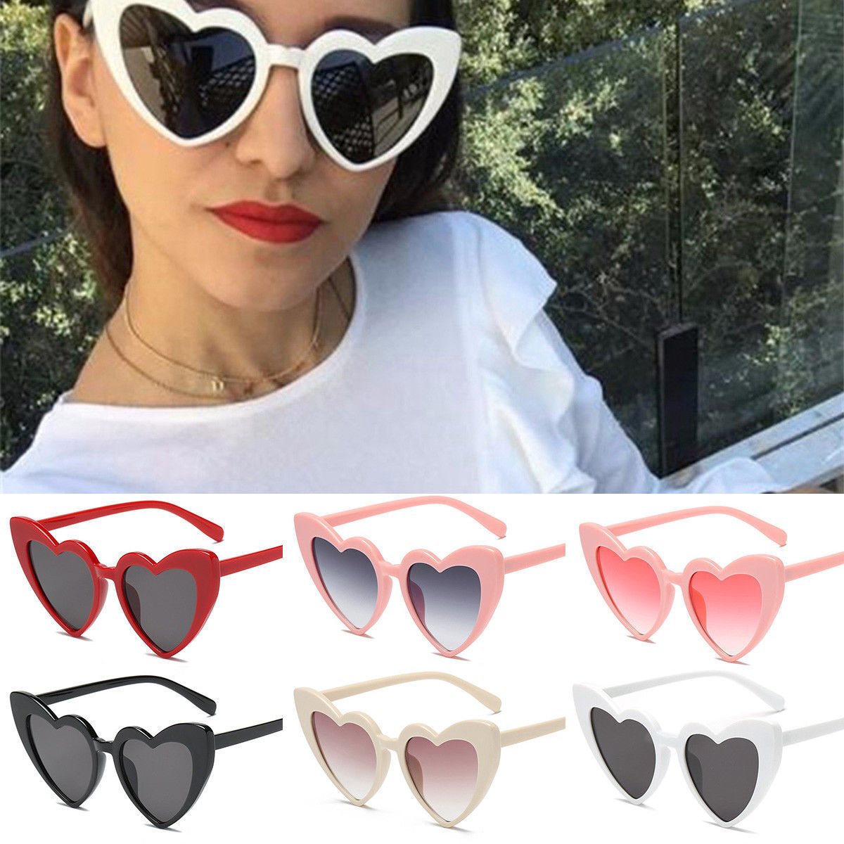 US Women Lovely Heart Shape Sunglasses Halloween Cat Eye Retro Sun Glasses UV400