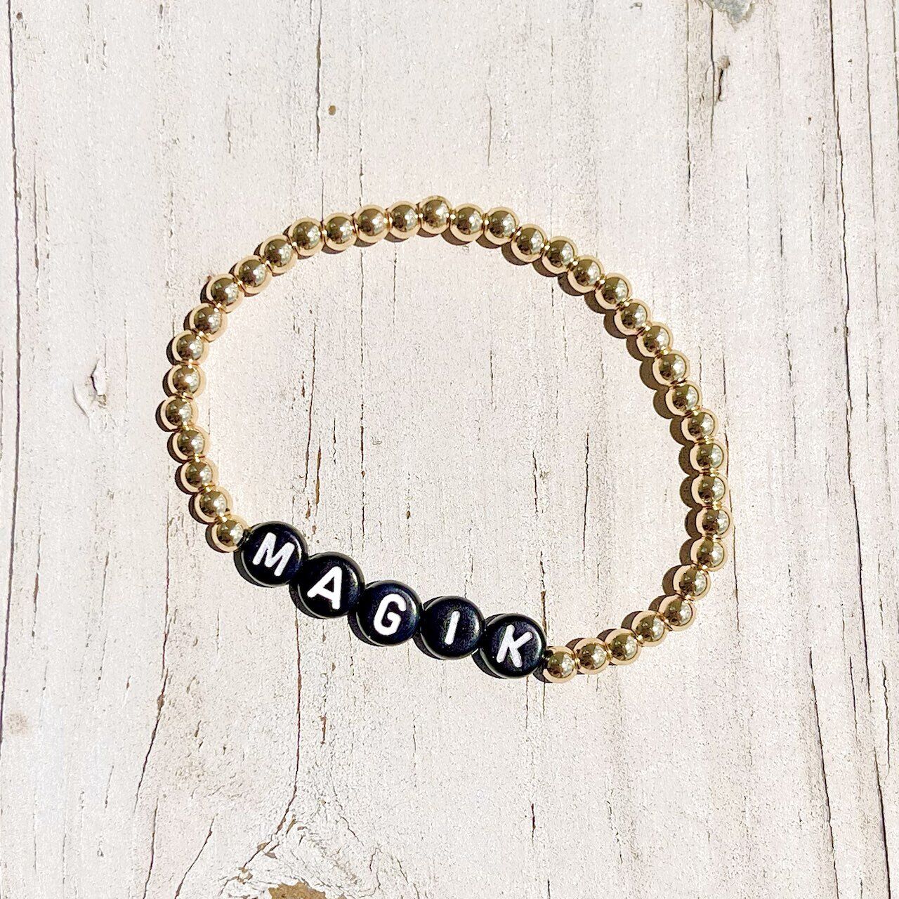 US Personalized 14k Gold Plated Name Stretch Bracelet Custom Mama Bracelet Gift