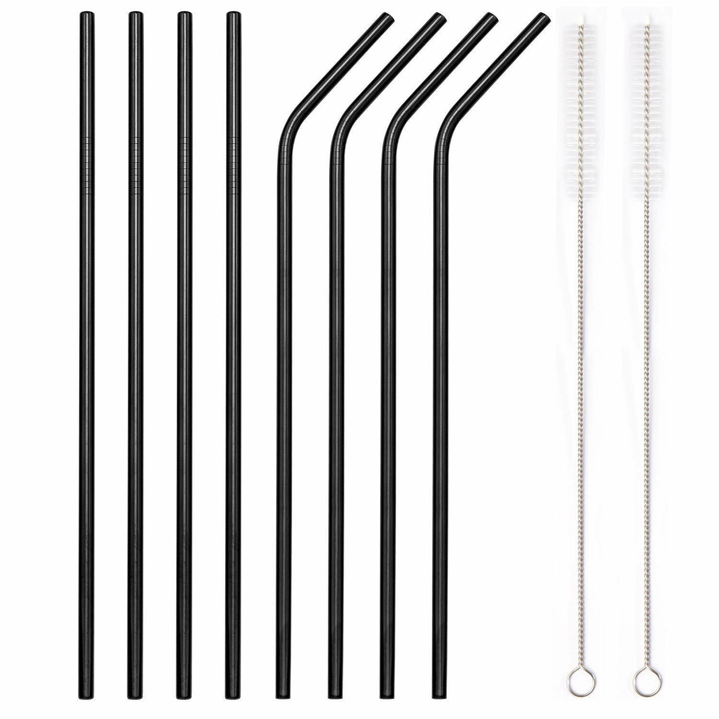 US 8pcs 10.5" Stainless Steel Ultra Long Metal Cocktail Straw + 2 Cleaner Brush