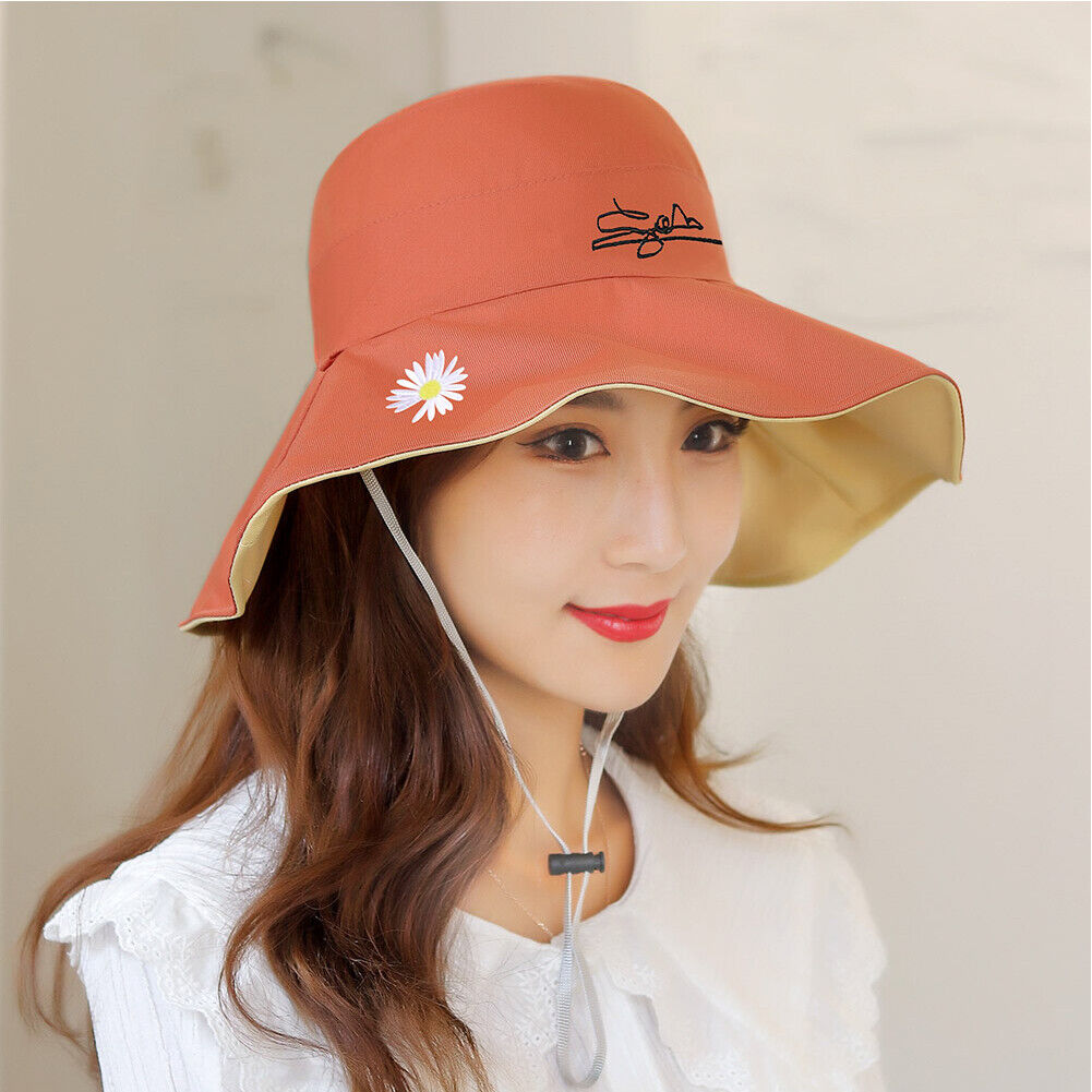 US Daisy Double-Sided UV Protection Wide Brim Bucket Hat Sun Beach Fisherman Cap