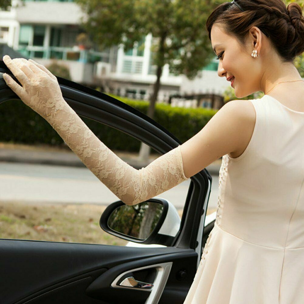 US Sexy Lace Gloves Thin Long Bride Wedding Party Arm Elbow Prom Driving 19.7''