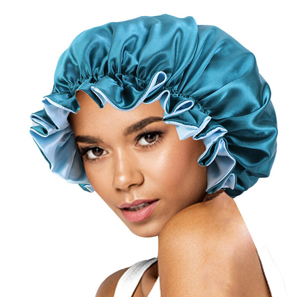 US Double-sided Satin Night Sleep Cap Hair Bonnet Hat Head Cover w/ Elastic Band