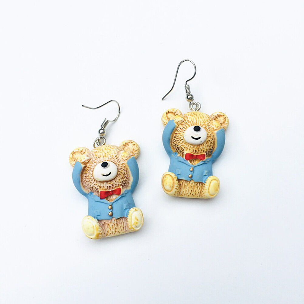 US Cute Bear in Suit Emotional Face Expression Earrings Miniature Jewelry Gifts