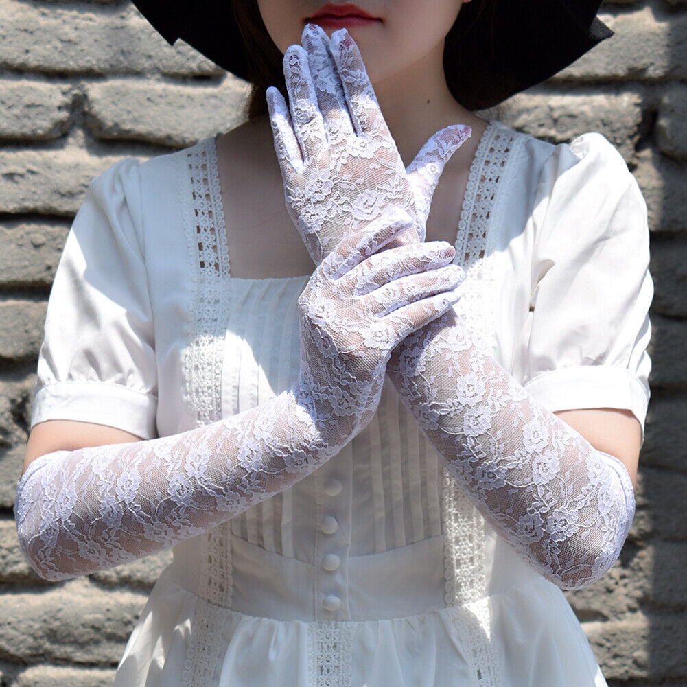 US 16.9'' Sexy Lace Gloves Thin Long Bride Wedding Party Elbow Long Prom Driving