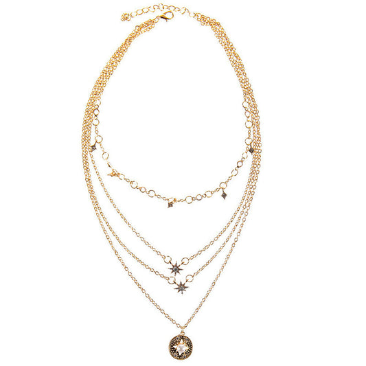US Boho Women Multi-layer Long Chain Pendant Crystal Choker Necklace Jewelry