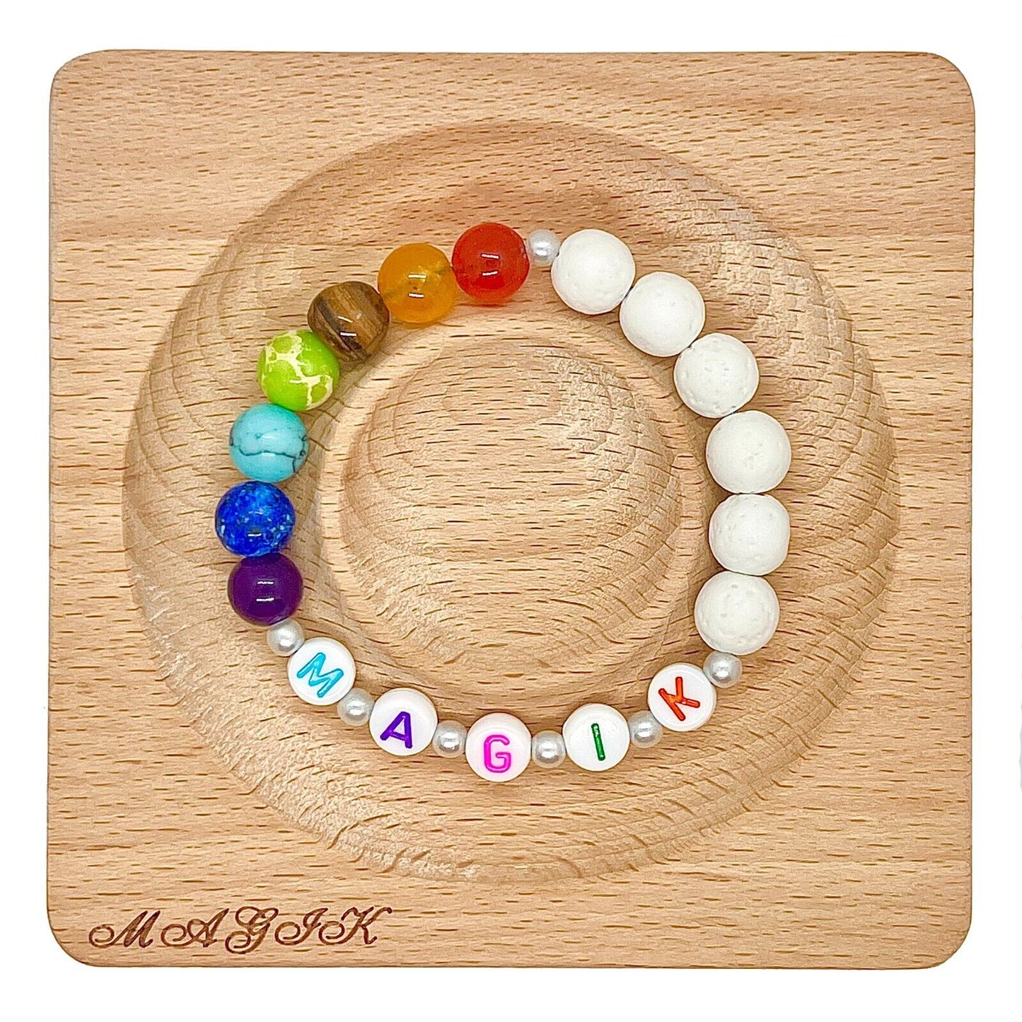 Magik Custom 7-Chakra Healing Name Mama Bracelet Stretchy Energy Yoga Meditation